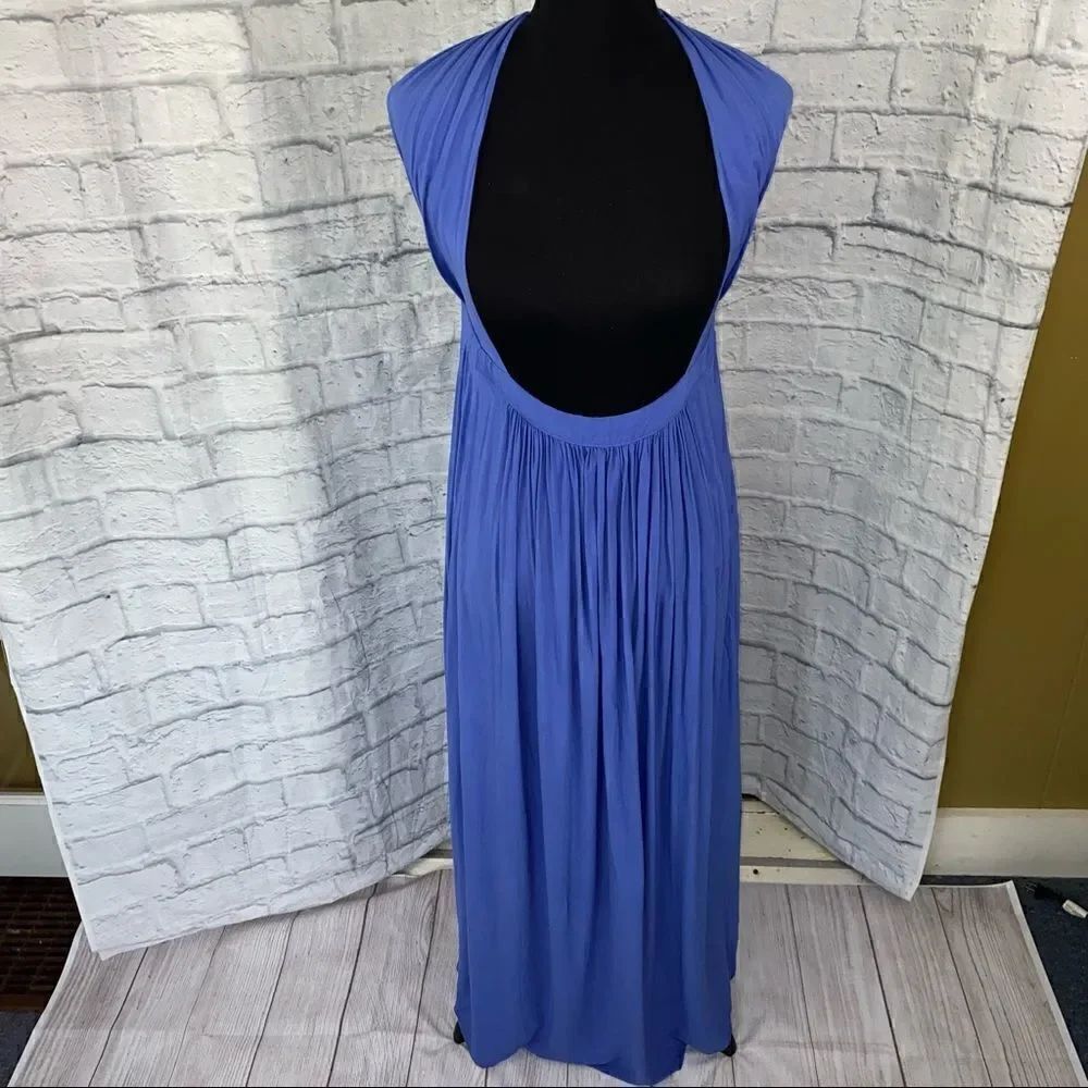 Lulus plunging scoopneck halter maxi wrap dress with tie and open back slit XS